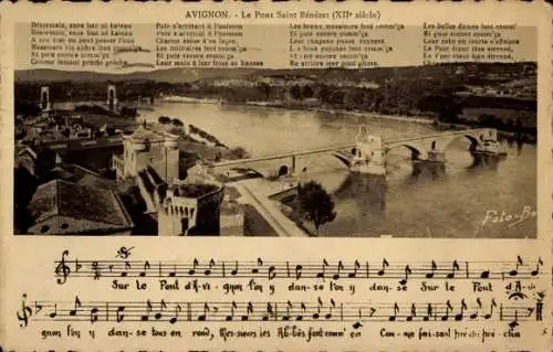 Ak Avignon Vaucluse, Le Pont Saint Benezet, Liedtext