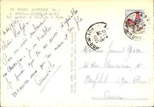 Ak Ardes sur Couze Puy de Dôme, Panorama, Hotel de la Poste