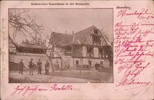 Ak Straßburg Elsass Bas Rhin, Elsässisches Bauernhaus in der Orangerie