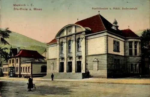 Ak Sainte Marie aux Mines Markirch Elsass Haut Rhin, Stadttheater, Städtische Badeanstalt