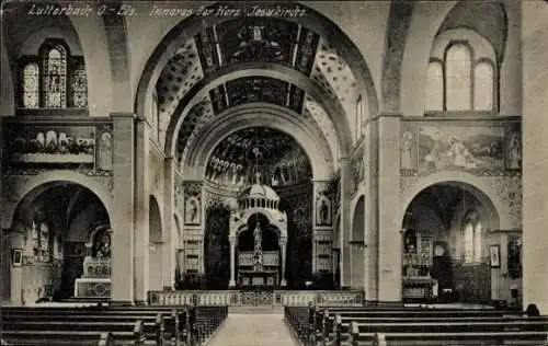 Ak Lutterbach Elsass Haut Rhin, Inneres der Herz Jesu Kirche