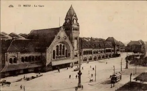 Ak Metz Moselle, Bahnhof, Straßenbahn