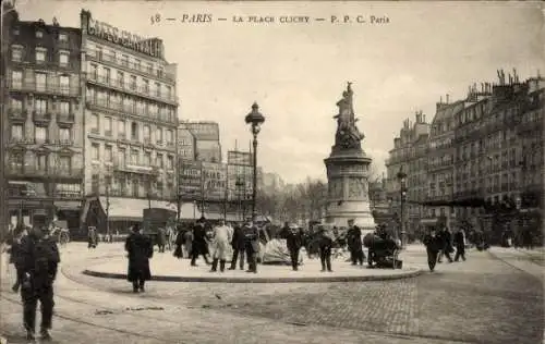 Ak Paris XVII., Place Clichy, Denkmal