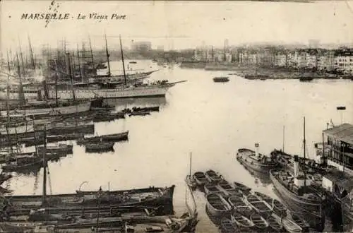 Ak Marseille Bouches du Rhône, Der alte Hafen