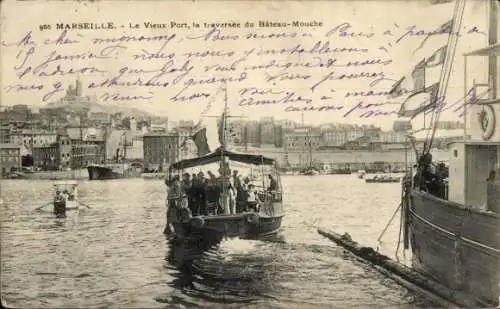 Ak Marseille Bouches du Rhône, Der alte Hafen, Überquerung des Bâteau Mouche