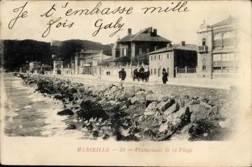 Ak Marseille Bouches du Rhône, Promenade de la Plage