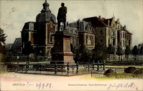 Ak Krefeld am Niederrhein, Bismarck-Denkmal, Kreis-Ständehaus