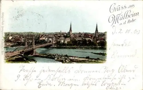 Ak Mülheim Ruhr, Totalansicht, Brücke, Kirchtürme