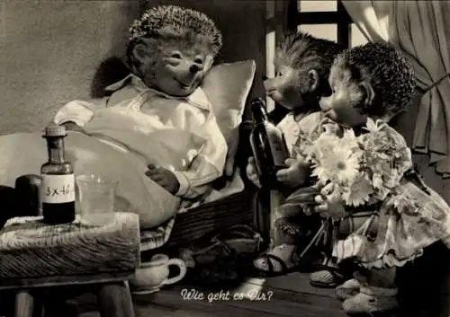 Ak Mecki der Igel, Wie geht es Dir? Krankenbesuch, Igelkinder