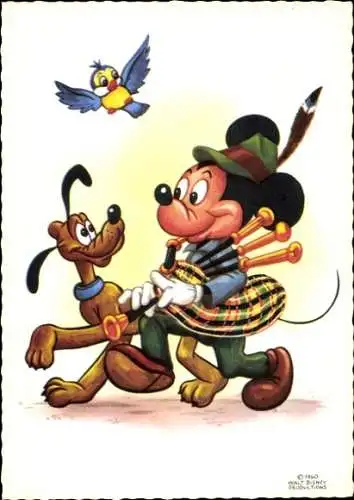 Ak Walt Disney, Micky Maus, Pluto, Dudelsack