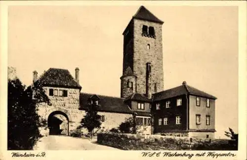 Ak Weinheim an der Bergstraße Baden, Wachenburg, Wappentor, Turm