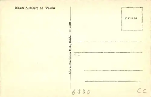 Ak Solms an der Lahn Hessen, Kloster Altenberg bei Wetzlar