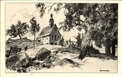 Künstler Ak Ubbelohde, Sickendorf Lauterbach an der Lauter Vogelsbergkreis, Kapelle beim Schloss