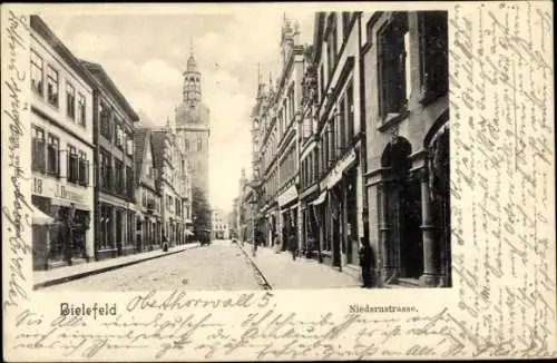 Ak Bielefeld in Nordrhein Westfalen, Niederstraße mit Blick zur Kirche, Geschäft J. Dessauer