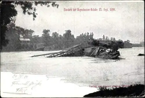 Ak München Bayern, Einsturz der Bogenhauserbrücke am 13. Sept 1899