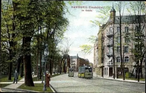 Ak Hamburg Eimsbüttel, Im Gehölz, Straßenbahnen 10, 414