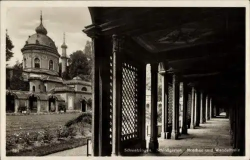 Ak Schwetzingen in Baden, Schlossgarten, Moschee, Wandelhalle