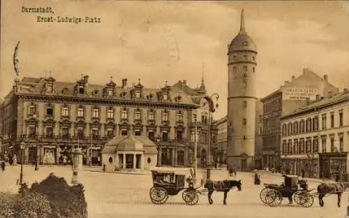 Ak Darmstadt in Hessen, Ernst-Ludwig-Platz, Pferdekutschen