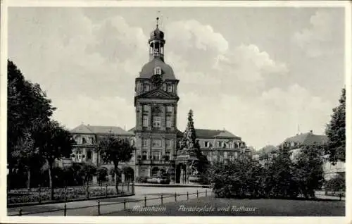 Ak Mannheim in Baden, Paradeplatz, Rathaus