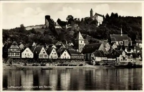 Ak Hirschhorn am Neckar Hessen, Blick vom Wasser auf den Ort