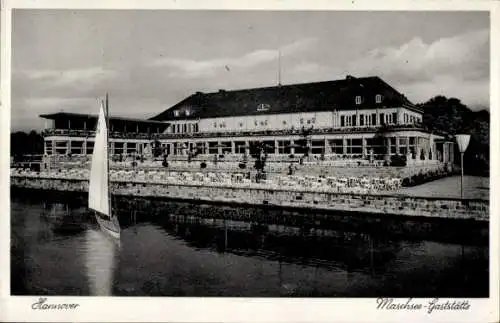 Ak Südstadt Hannover, Maschsee, Maschsee-Gaststätte, Segelboot