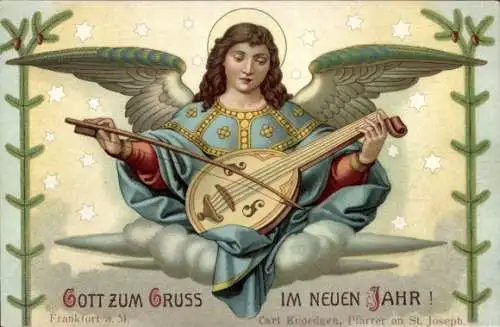 Ak Gott zum Gruß im neuen Jahr, Ein Engel mit einer Laute