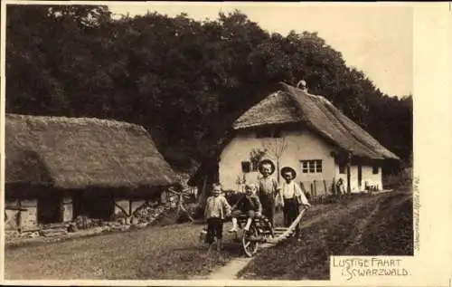 Ak Schwarzwald, Lustige Fahrt, Kinder, Schubkarren