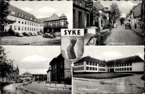 Ak Syke in Niedersachsen, Kreishaus, Hauptstraße, Kreisberufsschule, Rathaus, Post