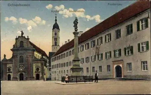 Ak Ochsenhausen in Württemberg, Kirche, Mariensäule, Fürstenbau