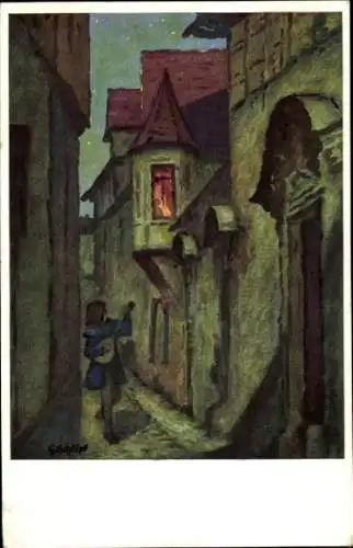 Ak Schwäbisch Hall in Württemberg, untere Herrengasse, Person mit Laute