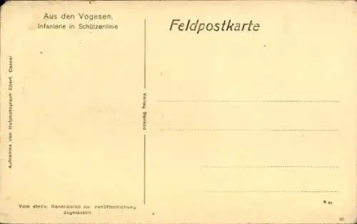 Ak Vogesen, Infanterie in Schützenlinie, Deutsche Soldaten, I. WK