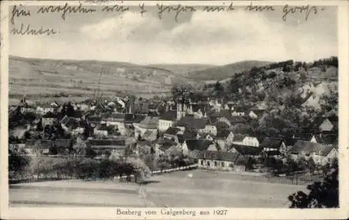Ak Boxberg Baden im Main Tauber Kreis, Blick vom Galgenberg aus 1927, Panorama vom Ort