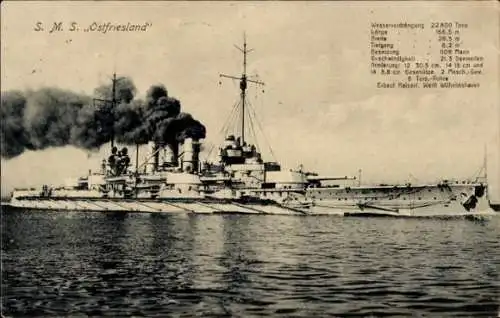 Ak Deutsches Kriegsschiff, SMS Ostfriesland, Großlinienschiff, Kaiserliche Marine