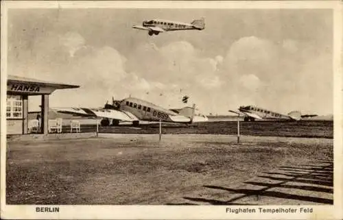Ak Berlin Tempelhof, Flughafen Tempelhofer Feld, Flugzeuge D 899, D 878