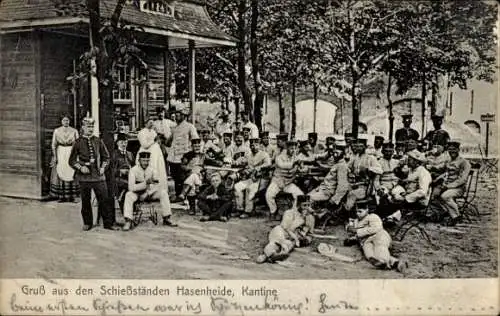 Ak Berlin Neukölln, Schießstände Hasenheide, Kantine, Soldaten