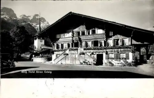 Ak Gsteig b. Gstaad Kanton Bern, Hotel Bären, Kirche, Freitreppe