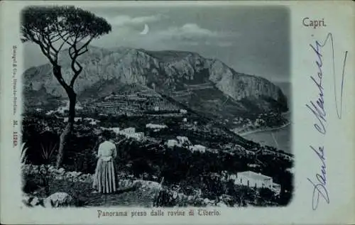 Mondschein Ak Capri Neapel Campania, Panorama aus den Ruinen von Tiberius