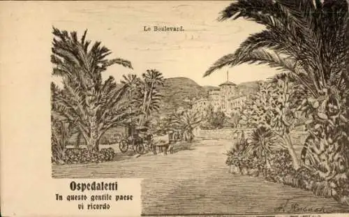 Künstler Ak Ospedaletti Liguria, Boulevard