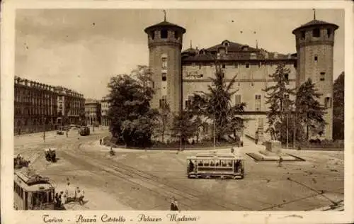 Ak Torino Turin Piemonte, Piazza Castello, Palazzo Madama, Straßenbahn