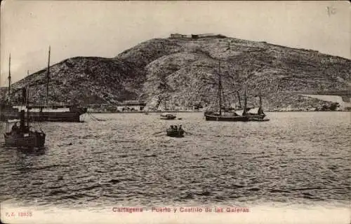 Ak Cartagena Kolumbien, Hafenpartie mit Blick zum Schloss