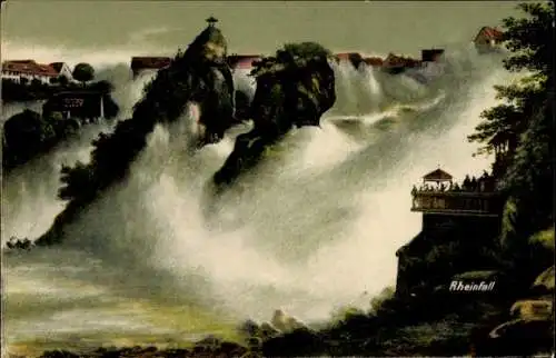 Ak Neuhausen am Rheinfall Kanton Schaffhausen, Rheinfall, Wasserfall, Gesamtansicht, Zuschauer