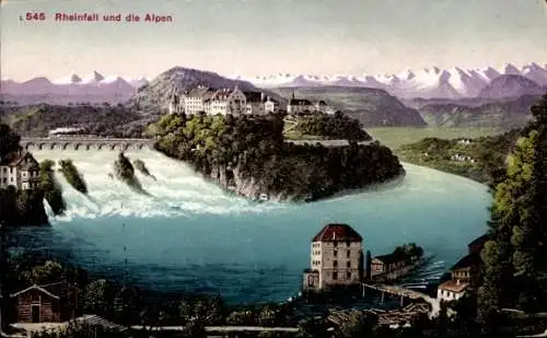 Ak Neuhausen am Rheinfall Kanton Schaffhausen, Rheinfall, Wasserfall, Schloss Laufen