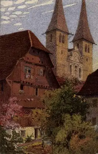 Künstler Ak Schlatter, E. E., Zürich Stadt Schweiz, Hofkirche mit dem alten Kaplanenhaus