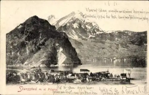 Ak Standsstad Halbkanton Nidwalden, Ortschaft mit Pilatus im Hintergrund