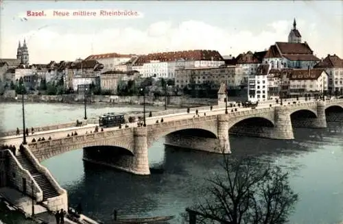 Ak Basel Stadt Schweiz, Neue mittlere Rheinbrücke