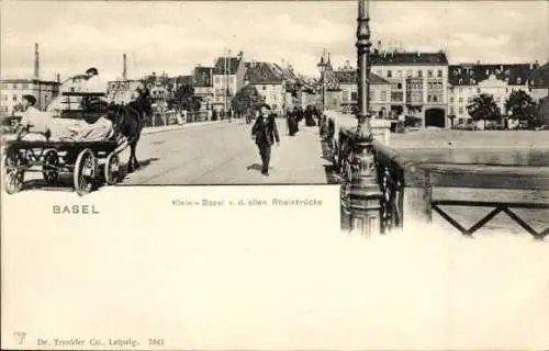 Ak Basel Bâle Stadt Schweiz, Klein Basel von der alten Rheinbrücke