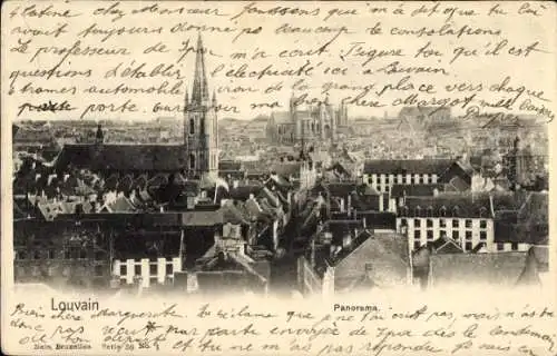 Ak Louvain Leuven Flämisch Brabant, Panorama der Stadt, Kirchturm