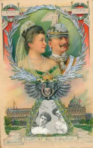 Mechanische Litho Kaiser Wilhelm II., Kaiserin Auguste Viktoria, Silberhochzeit 1906