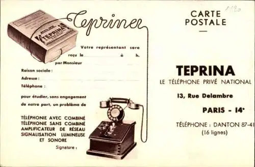 Ak Paris, Reklame, Telefon, Teprina