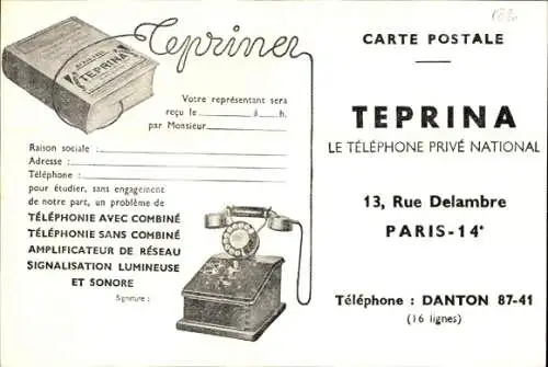 Ak Paris, Reklame, Telefon, Teprina